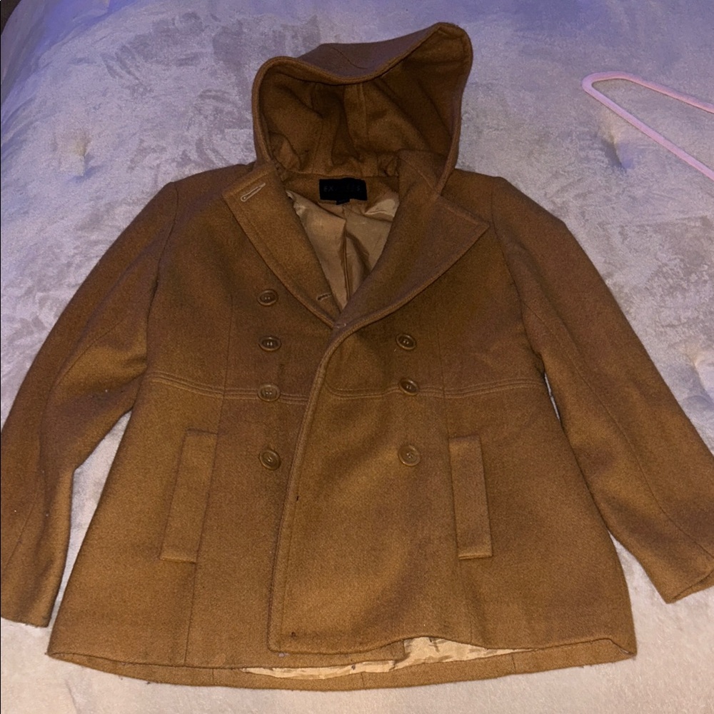 Express Hooded Wool-Blend Coat in Camel Brown